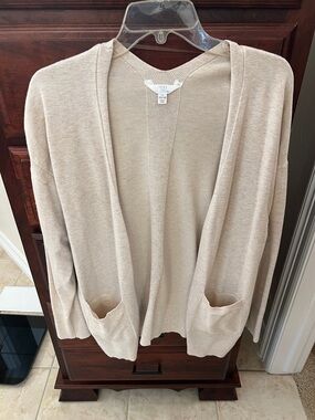 Time and Tru Beige Open-Front Knit Cardigan with Pockets